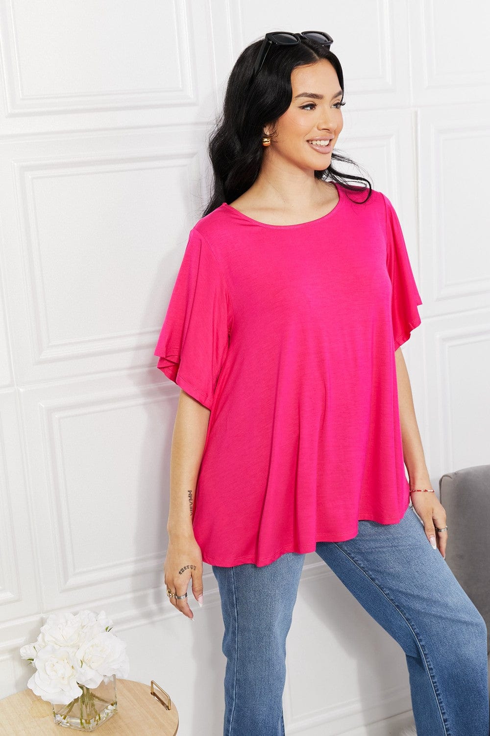 Yelete Full Size More Than Words Flutter Short Sleeve Top *