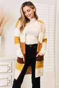 Woven Right Color Block Dropped Shoulder Cardigan *