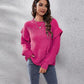 Ruffled Round Neck Dropped Shoulder Sweater