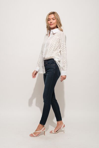 And The Why Eyelet Long Sleeve Button Down Shirt *