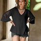 Double Take Plus Size Flower Crochet Flare Sleeve Top