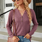 Waffle-Knit Notched Long Sleeve T-Shirt