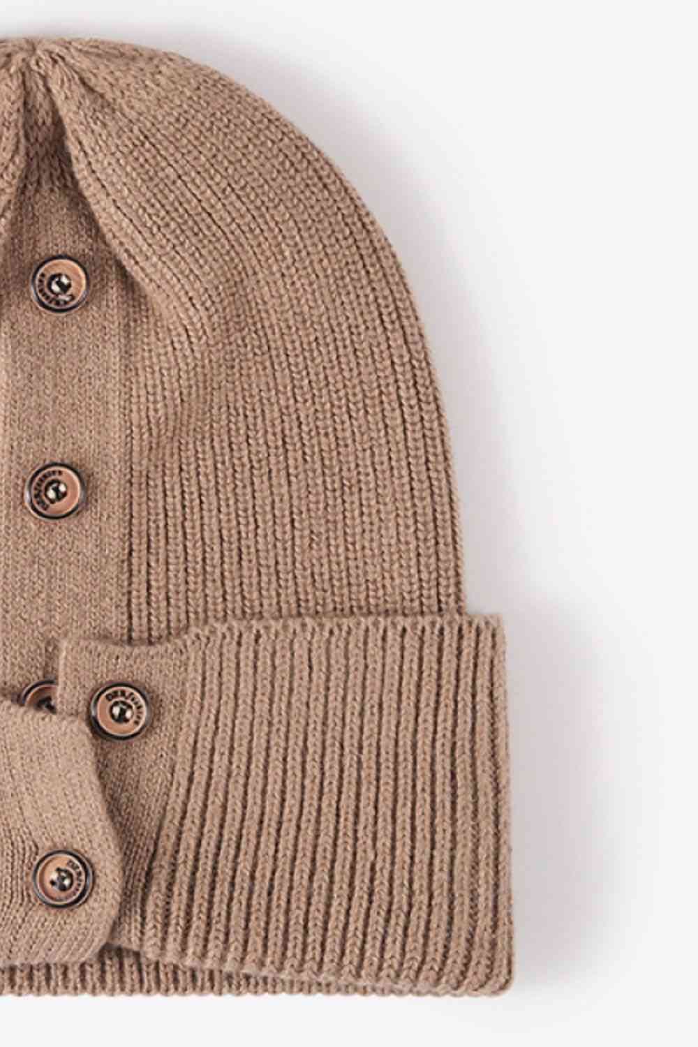 CHIC HATZ Button Detail Rib-Knit Hat Cuff Beanie