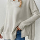 Slit V-Neck Dropped Shoulder Sweater