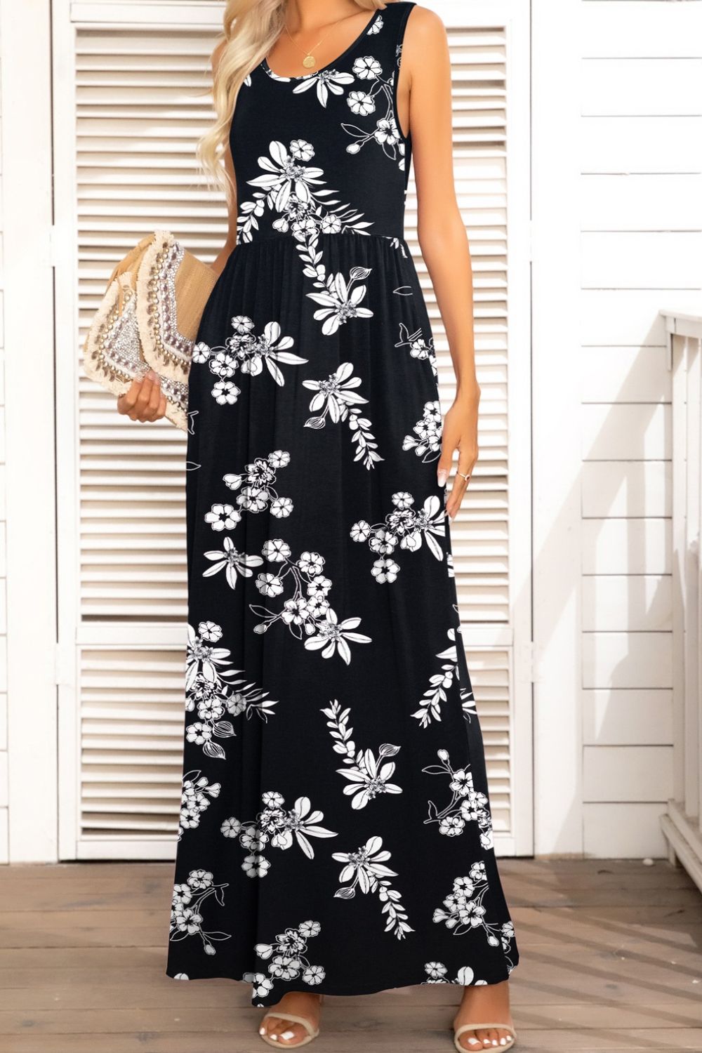 Women's Full Size Valencia Round Neck Sleeveless Maxi Dress with Pockets