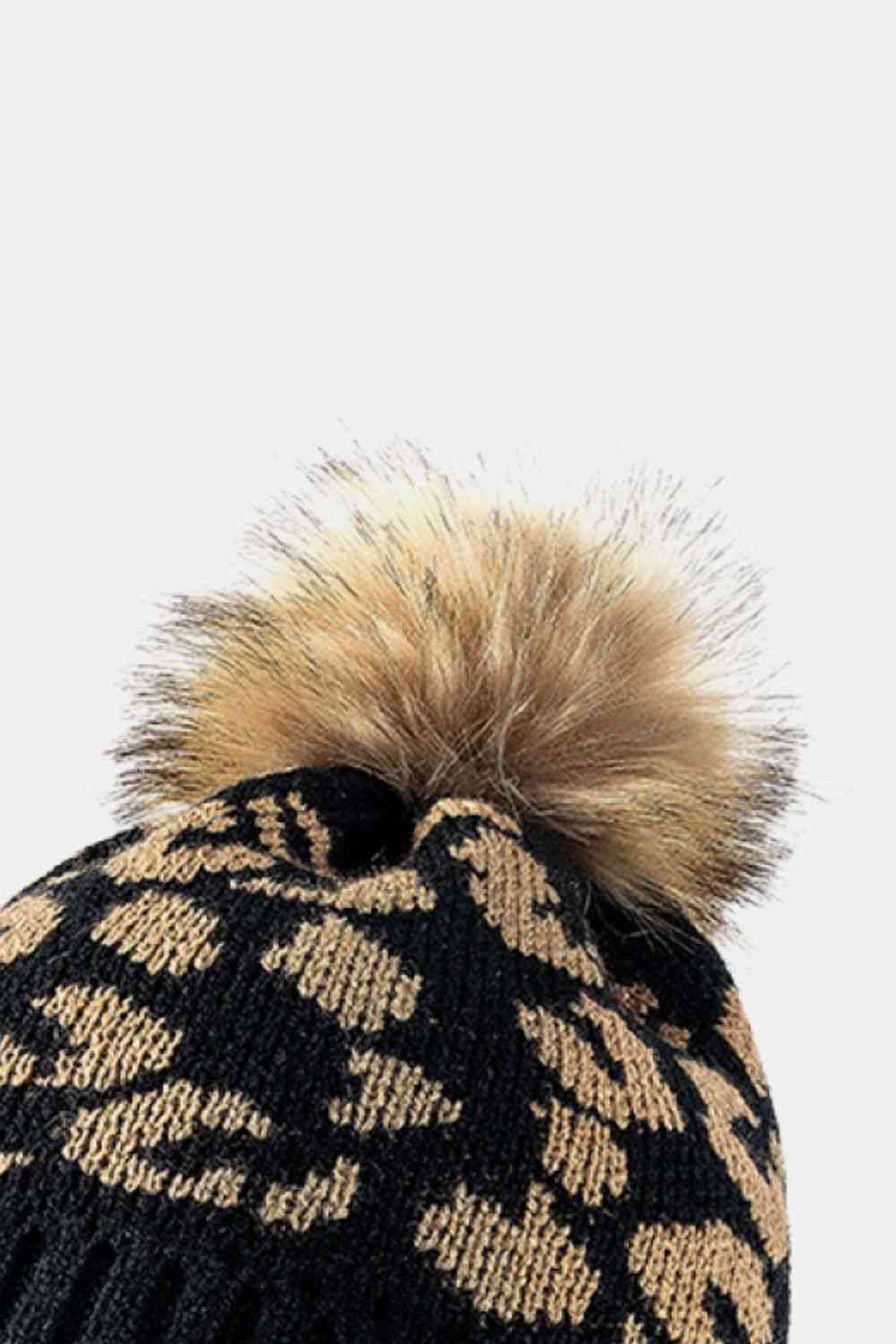 BeanieHatz Black Leopard Pom-Pom Cuffed Beanie