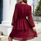 SO CUTE Full Size Surplice Neck Swiss Dot Tie Belt Layered Dress
