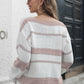 Brilliant Spark Striped V-Neck Drop Shoulder Sweater in Pink or Red