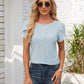Eyelet Round Neck Petal Sleeve T-Shirt