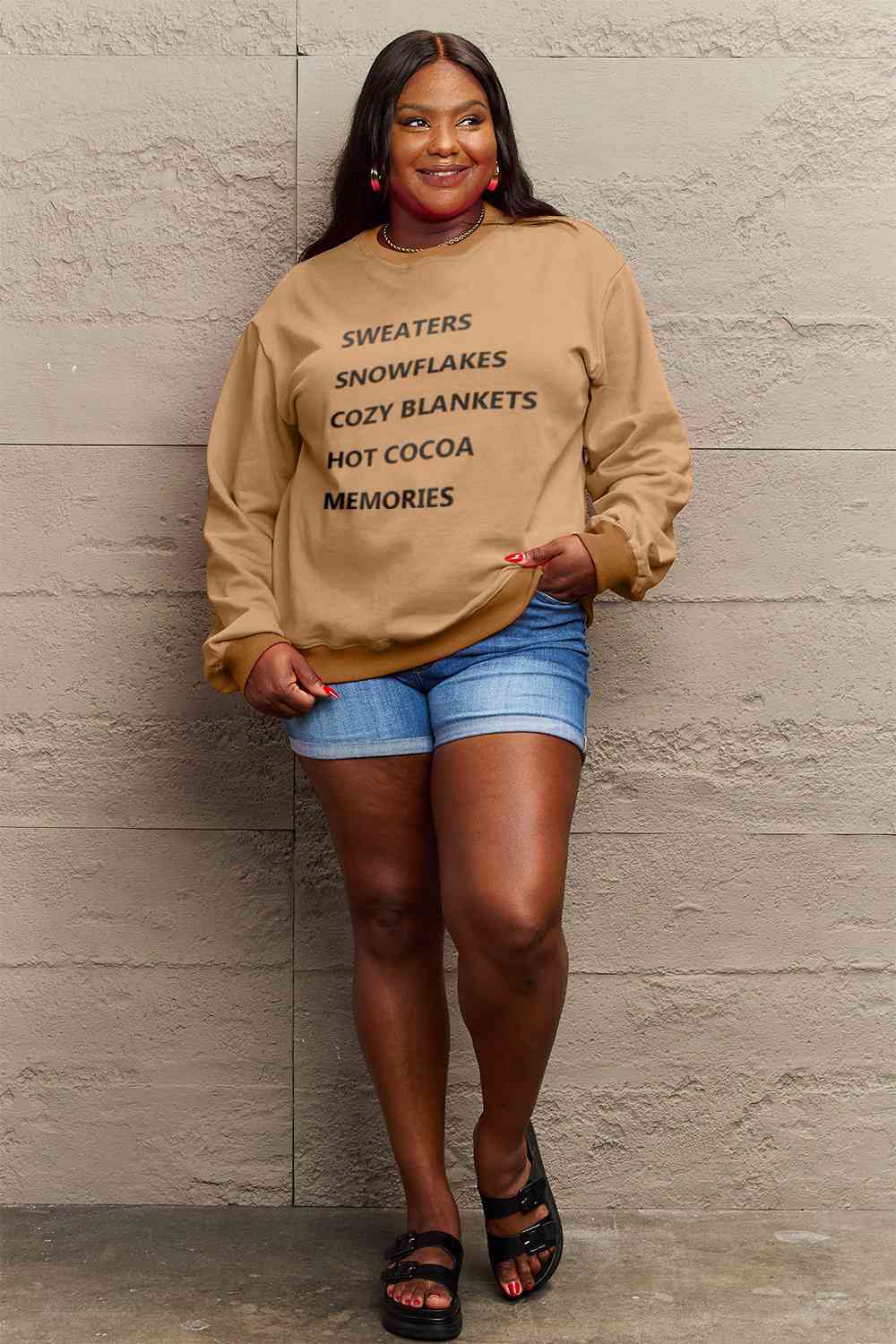 Simply Love SEASONAL Full Size Letter Graphic Round Neck Sweatshirt