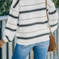 Full Size Striped Drop Shoulder Ribbed Cuff Sweater