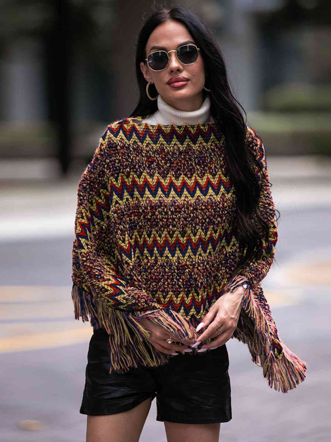 Boho Bea Fringe Hem Boatneck Poncho