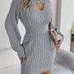 Cable-Knit Cutout Round Neck Slit Sweater