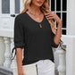 Eyelet Drawstring V-Neck Half Sleeve T-Shirt
