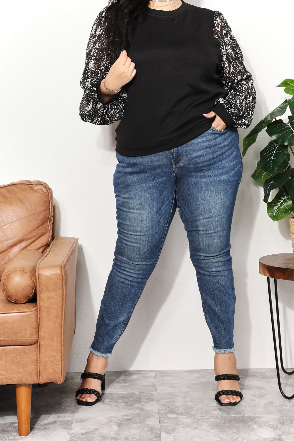 And The Why Black Full Size Foil Printed Sleeve Top *