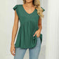 Full Size V-Neck Flutter Sleeve Babydoll Blouse