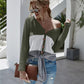 Twisted Waffle-knit Color Block Buttoned Blouse