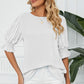 Frill Round Neck Lantern Sleeve T-Shirt