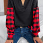 Buffalo Plaid Color Block Balloon Sleeve Top
