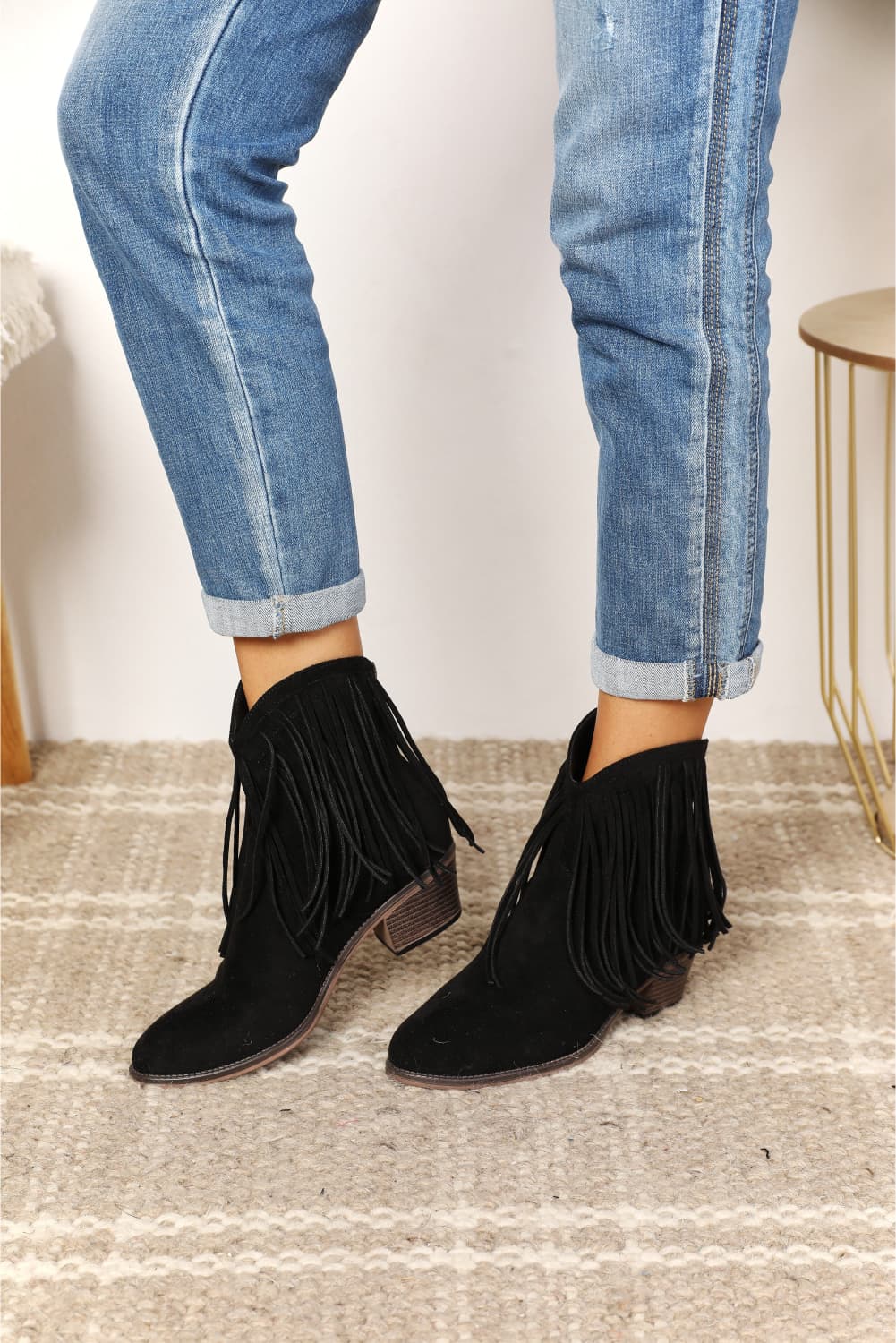 Legend Women's Fringe Cowboy Western Black Ankle Boots *