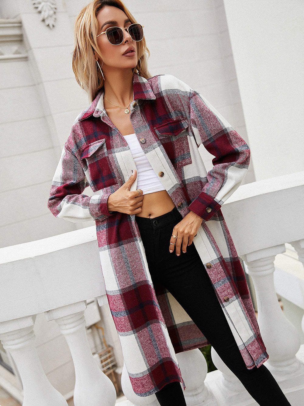 Outer Adventure Plaid Longline Shirt Jacket