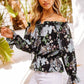 Women's Full Size Floral Tied Off-Shoulder Flounce Sleeve Peplum Blouse