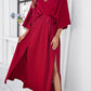 Slit Tied V-Neck Three-Quarter Sleeve Dress