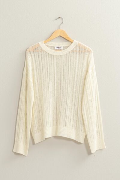 HYFVE Openwork Ribbed Trim Long Sleeve Knit Top *