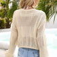 Women's Drawstring Hem Round Neck Cropped Cover Up