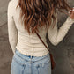 Waffle-Knit Half Snap Long Sleeve T-Shirt