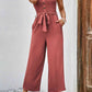 DuskJumpers Decorative Button Strapless Smocked Jumpsuit with Pockets