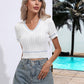 Contrast V-Neck Short Sleeve Knit Top