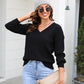 Malibu Dreams Adelisa & Yehn Ribbed V-Neck Dropped Shoulder Knit Top