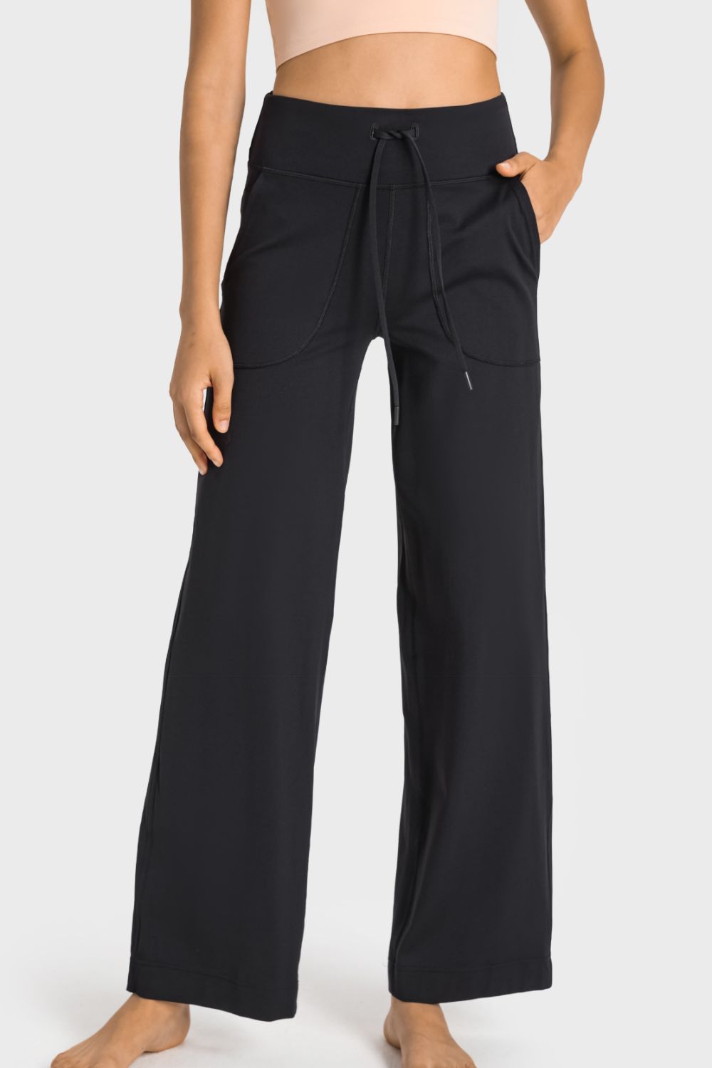 Women's Drawstring Waist Wide Leg Sports Pants with Pockets