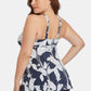 Plus Size Botanical Print Lace-Up Two-Piece Swim Set