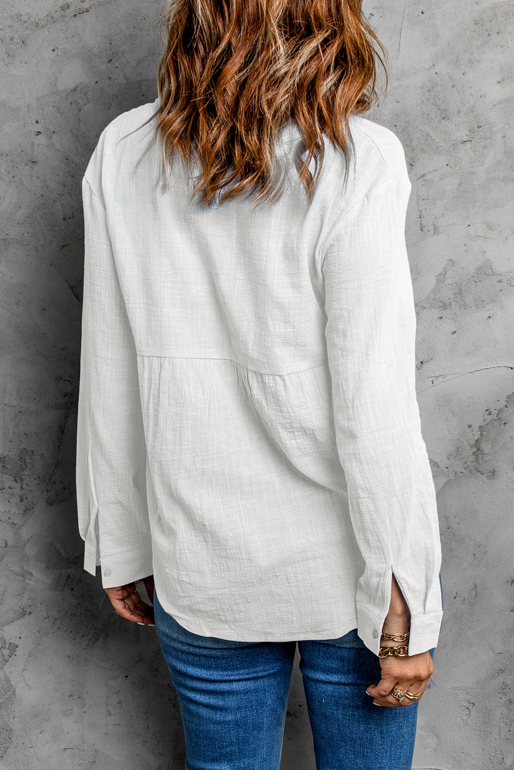 Women's Full Size Textured Button Front Curved Hem Shirt