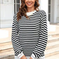 Striped Round Neck Dropped Shoulder Sweater