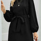 Tied Boat Neck Balloon Sleeve Mini Dress