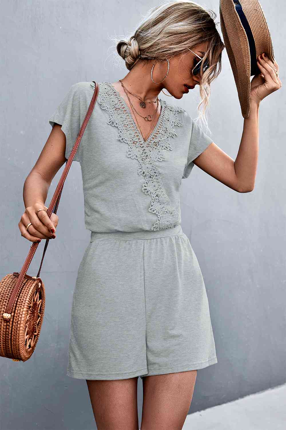 SavannahJayJumpers Lace Trim V-Neck Romper