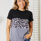 Double Take Black Full Size Leopard Print Color Block Short Sleeve T-Shirt
