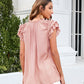 SO CHIC Full Size Tie Neck Ruffle Trim Blouse