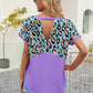 SOSPRING Leopard Waffle-Knit Short Sleeve Top