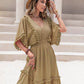 Tassel Trim Smocked V-Neck Short Sleeve Dress