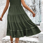 Women's Decorative Button Scoop Neck Tiered Sleeveless Dress