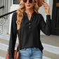 Full Size Notched Neck Long Sleeve Buttoned Blouse