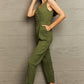 Moss Green Tied Sleeveless Jumpsuit with Pockets