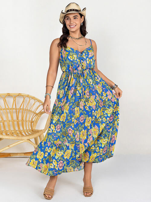 Emma Floral Drawstring Ruffle Hem Maxi Dress