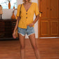 Buttoned V-Neck Short Sleeve Blouse