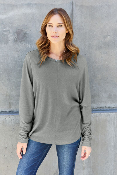 Double Take Full Size Round Neck Long Sleeve T-Shirt *