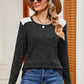 Eyelet Ribbed Round Neck Long Sleeve T-Shirt